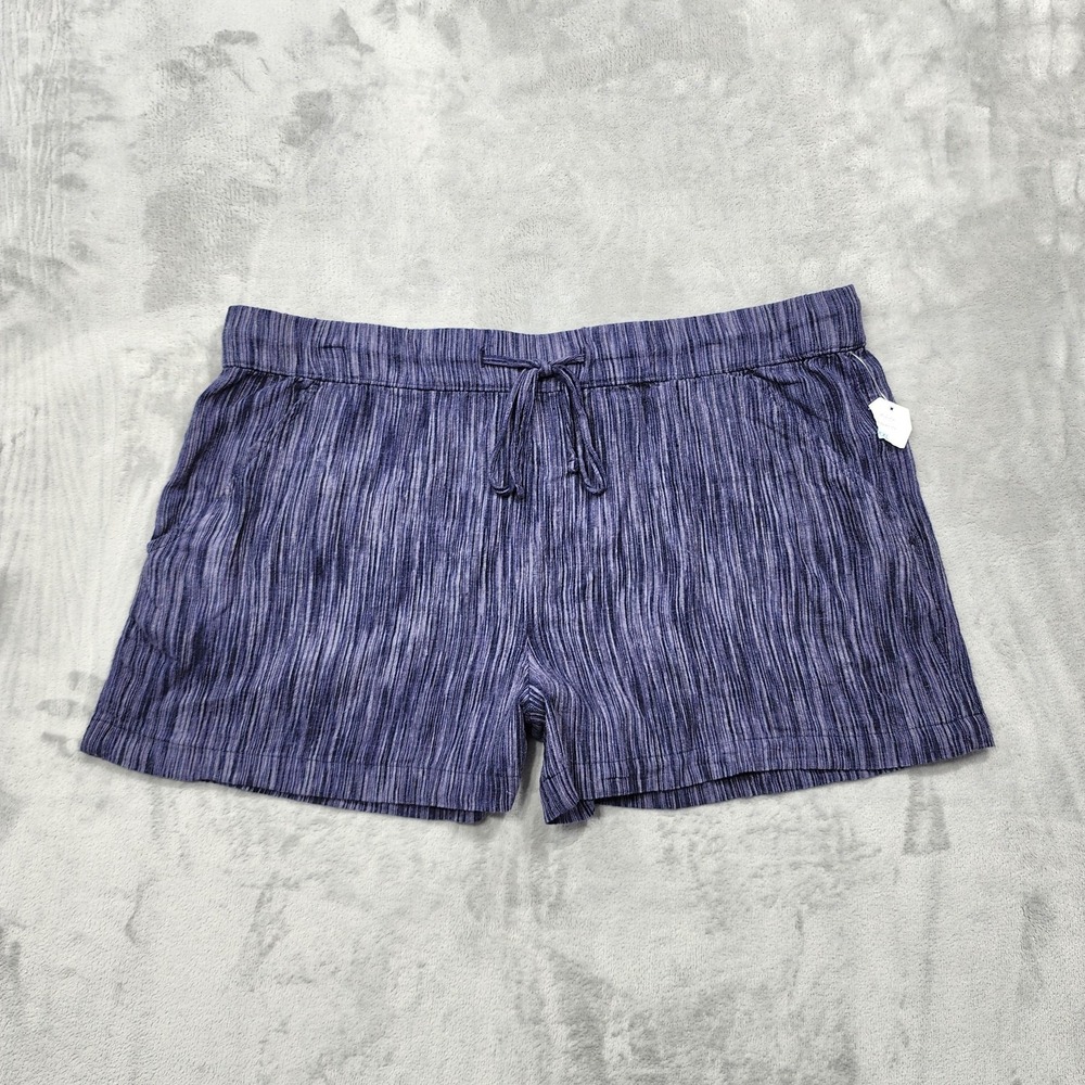 Time And Tru Shorts Womens 22 Blue Stripe Pull On Linen Blend Casual Summer
